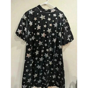 Black velvet short sleeve mini dress w/silver sequin detailing by Simply Be, 24